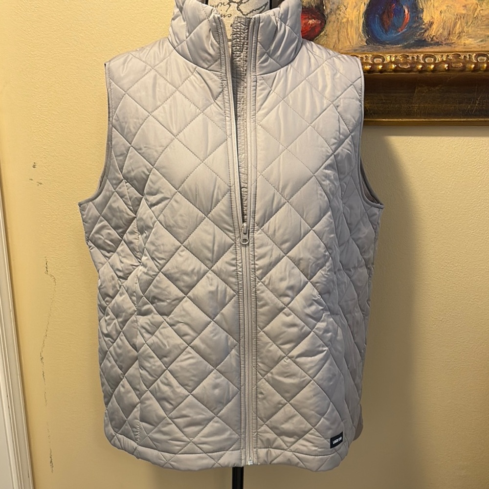 Land’s End Quilted Gray Unisex High Neck Puffer Vest with pockets NWOT